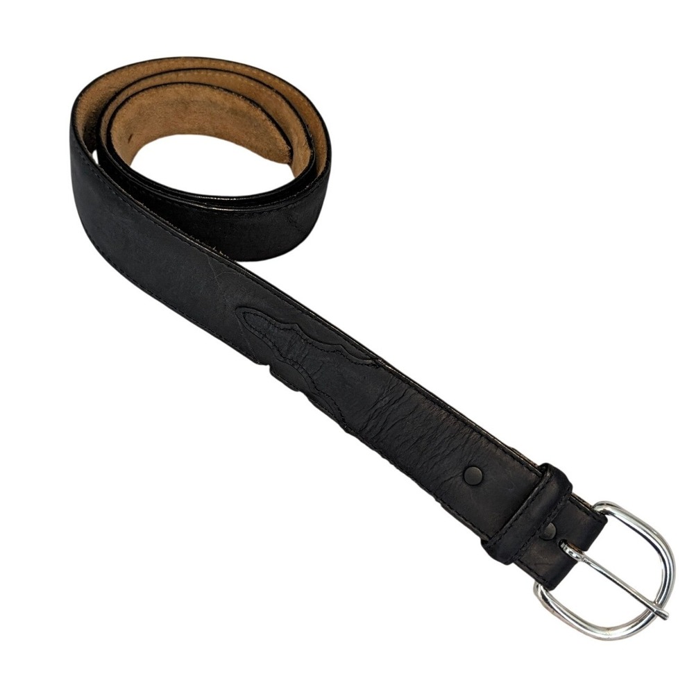 Justin Mens Top Grain Leather Belt 53703 Black 36 USA Made Western Stitching